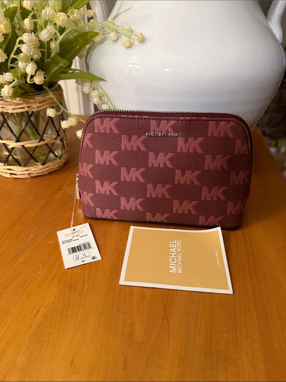 Michael Kors Oxblood MK Logo Cosmetic Case